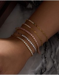 Wanderlust + Co - Pave 14K Gold Vermeil Blush Mini Tennis Chain Bracelet