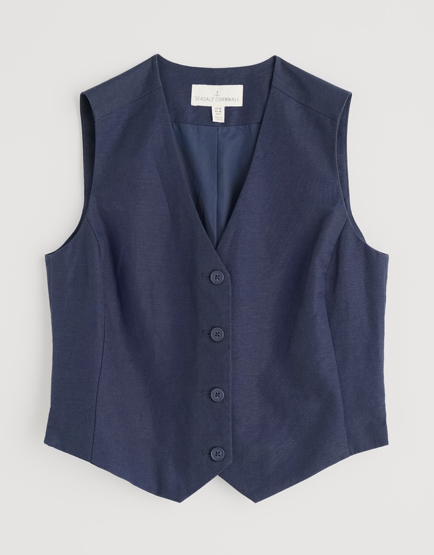 Seasalt - Seasalt Cornwall Navy Erica Linen Blend Waistcoat