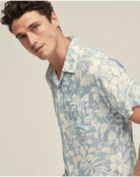 Oxford - Vinny Linen Blend Printed Short Sleeve Shirt