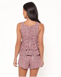 Petal & Pup - Landon Tiered Peplum Top - Burgundy Gingham
