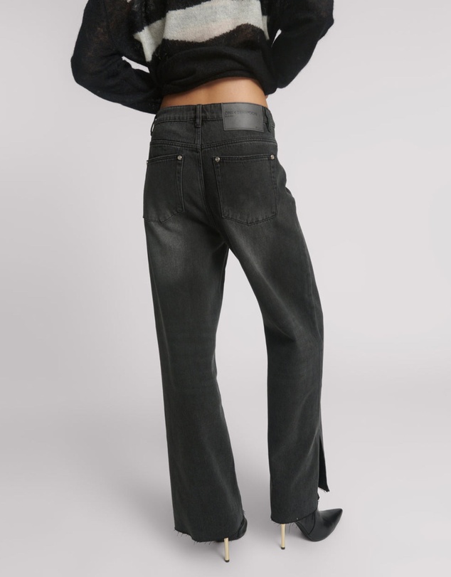 ONE TEASPOON - Billie Low Slung Straight Leg Mid Waist Denim Jeans - Faded Black