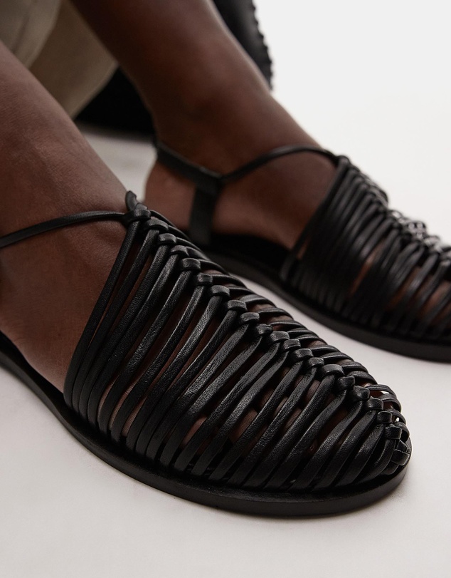 TOPSHOP - Aidan Leather Weave Tie Up Flat Shoes