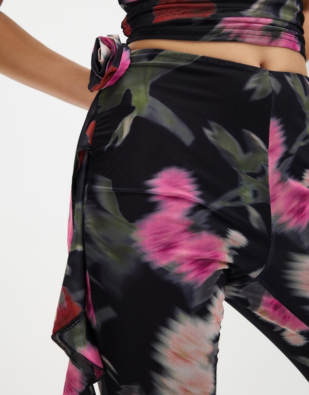 Dazie - High Velocity Rose Print Rosette Mesh Pants