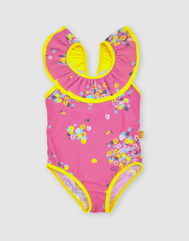 Goldie + Ace - Floral Frill Collar Swimsuit - Babies-Kids
