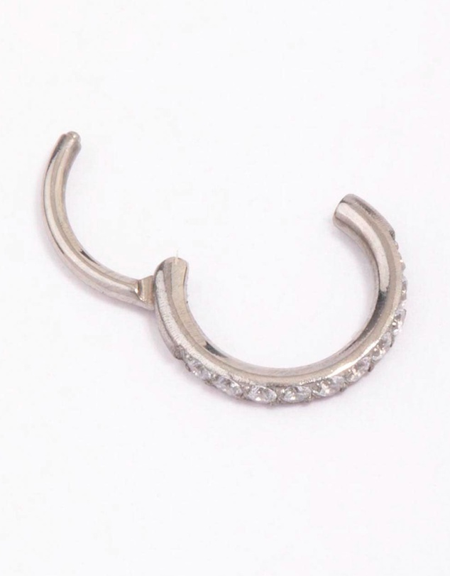 Lovisa - Titanium Single Half Cubic Zirconia Clicker Ring 6mm