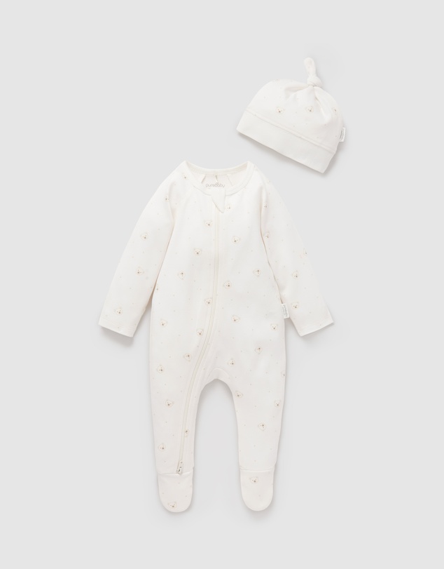 Purebaby - Zip Growsuit & Hat Set-Babies