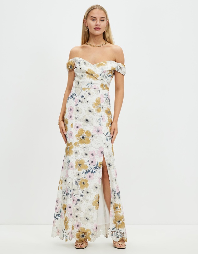 Pink Ruby - Night Flower Off Shoulder Maxi Dress