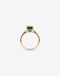 Michael Hill - Emerald Cut Green Created Emerald Gemstone and Diamond Ring in 10kt Yellow Gold