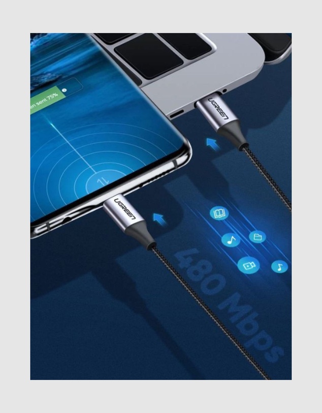 Ugreen - UGREEN USB-C 2.0 Male to USB-C 2.0 Male Cable 1m 60W Fast Charging 480 Mbps Data Transfer Braided