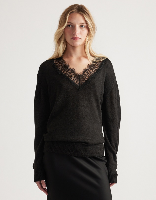 Decjuba - Celia Lace Trim V Neck Jumper