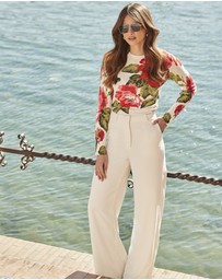 Sosandar - Cream & Pink Floral Print Jumper With Gold Buttons