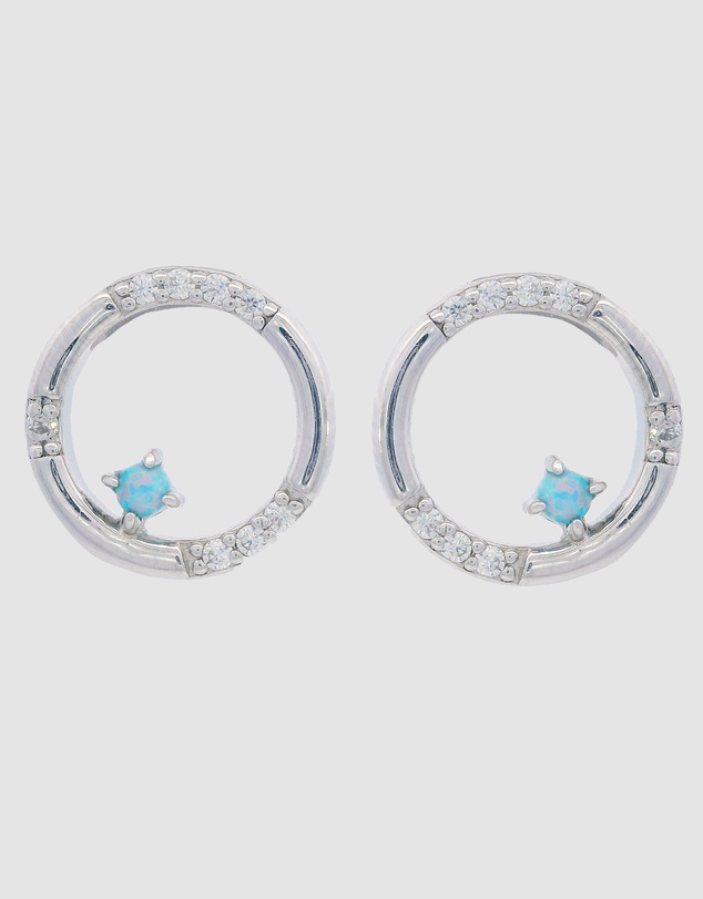 Georgini - Georgini Opal Glow Blue Created Circle Silver Earrings