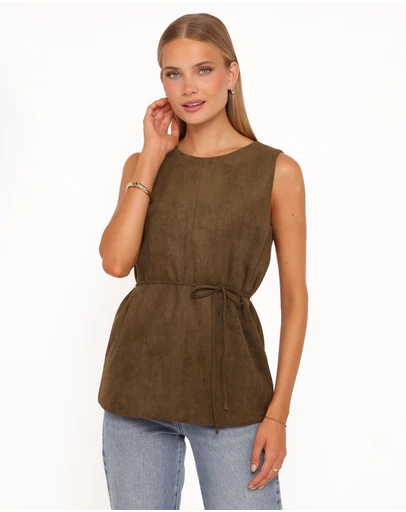 Petal & Pup - Caleb Faux Suede Tunic Top - Khaki