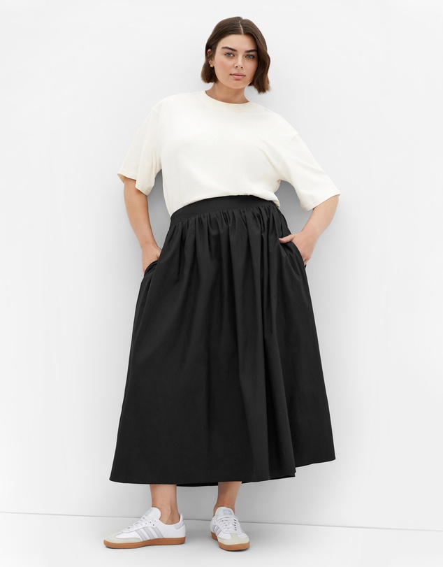 City Chic - Plus size Maci Cotton Midi Skirt - black
