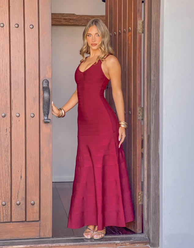 Beginning Boutique - Fariah Burgundy Bandage Maxi Dress