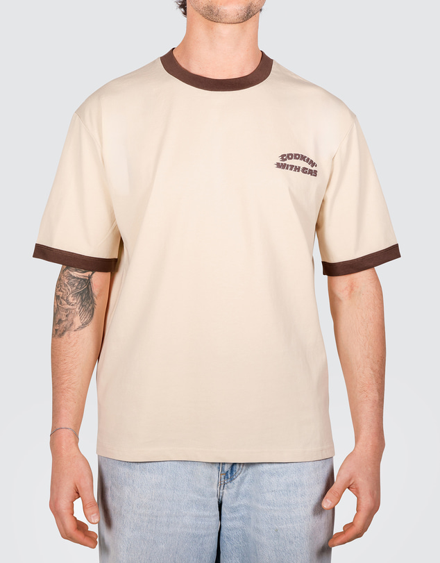 Skwosh - Cookin with Gas Men's Boxy Ringer Tee in Cream