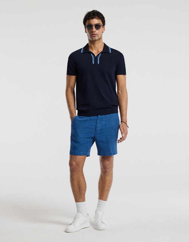 Calibre - Stripe Open Neck Knit Polo Navy