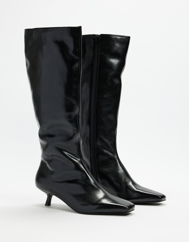 AERE - Maria Leather Knee High Kitten Heel Boots