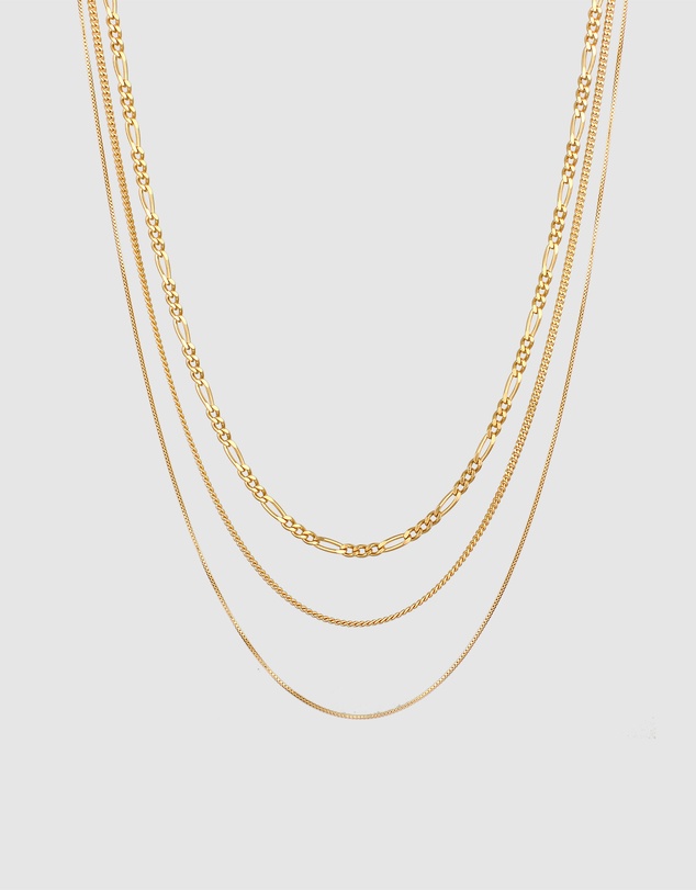 Kuzzoi - ICONIC EXCLUSIVE - Mixed Chain Necklace Set in Gold-Plated 925 Sterling Silver