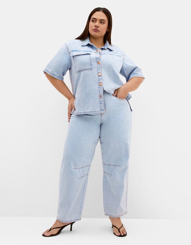 City Chic - Plus size Jas Short Sleeve Denim Shirt - light wash