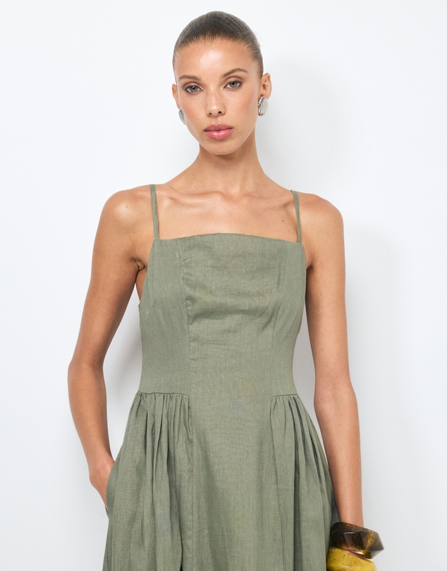 AERE - Gabriella Linen Midi Dress