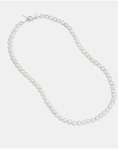 Dower & Hall - Men's White Freshwater Pearl Necklace In Sterling Silver