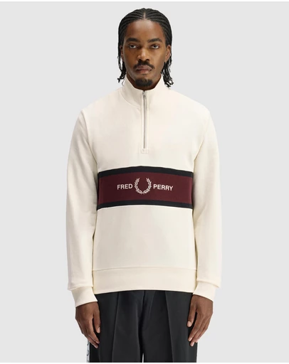 Fred Perry - Embroidered Panel Half Zip Sweatshirt