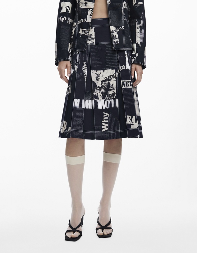 Desigual - Midi Skirt With Newspaper Pleats
