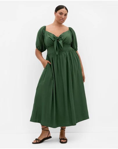 City Chic - Plus size Villa Roma Tie Front Dress - jungle green