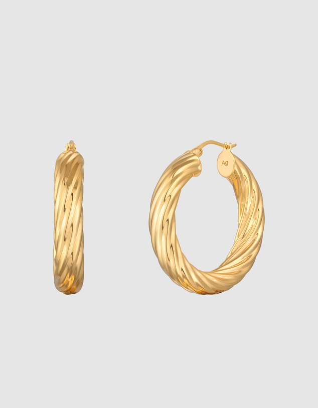 Elli Jewelry - Earrings Creoles Wide Twisted In 925 Sterling Silver Gold Plated