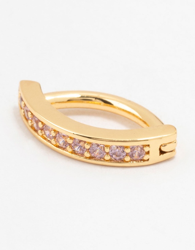 Lovisa - Gold Plated Surgical Steel Pink Cubic Zirconia Curved Belly Ring