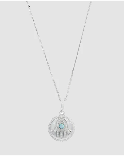 Georgini - Georgini Opal Glow Blue Created Opal Hamsa Silver Medallion