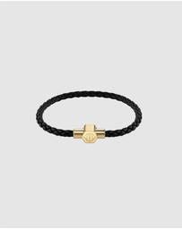 Philipp Plein - PLEIN ENIGMA IP Yellow Gold Hexagon Magnetic Black Leather Bracelet
