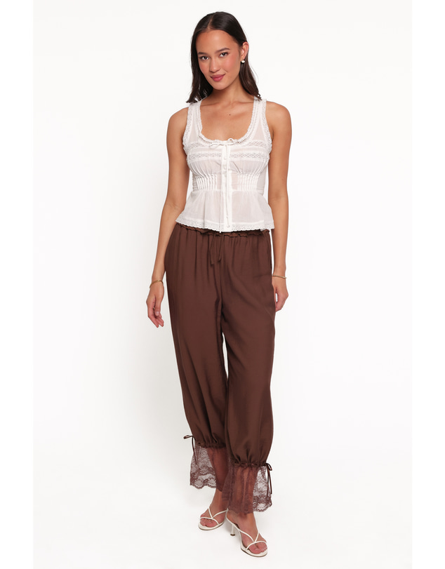 Petal & Pup - Rosanna Lace Hem Balloon Pants - Chocolate Brown