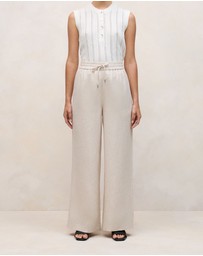 Trenery - Yarn Dyed Linen Drawcord Wide Leg Pant in Flax