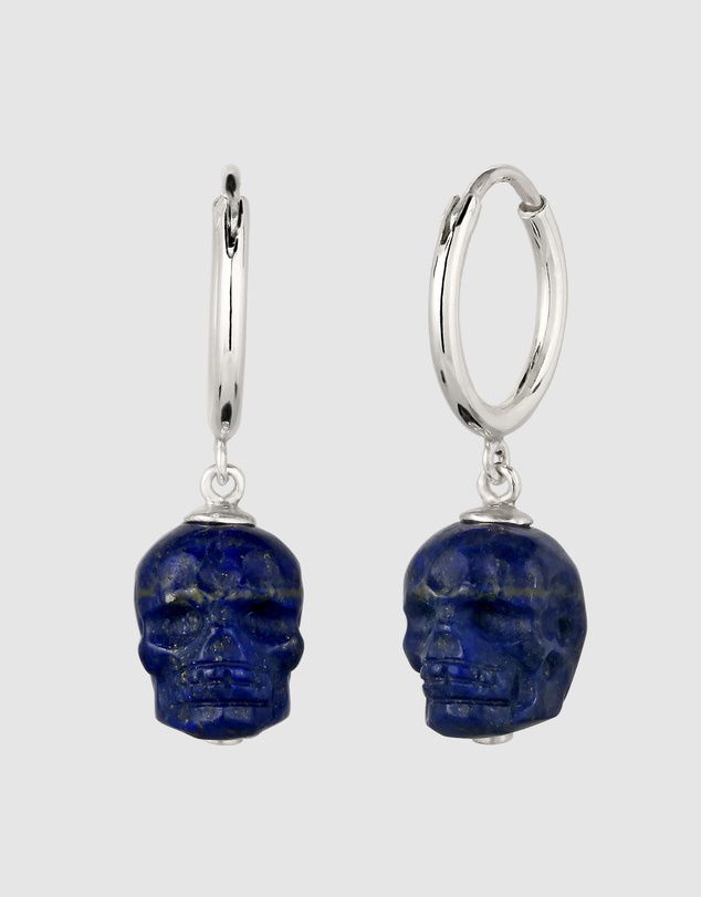 Kuzzoi - ICONIC EXCLUSIVE - Lapis Lazuli Skull Hoop Earrings in 925 Silver