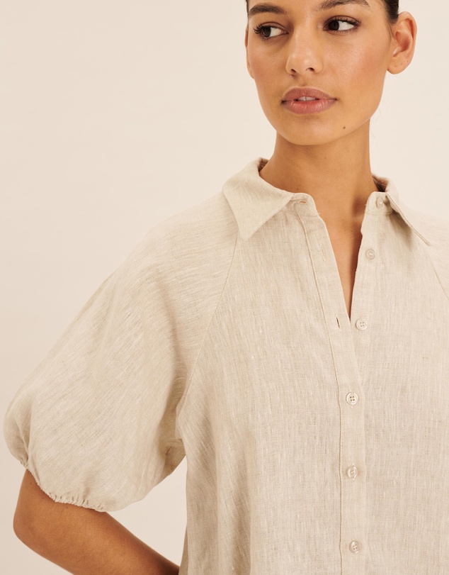 AERE - Joia Linen Puff Sleeve Mini Dress