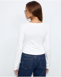Dazie - Undone Eyelet Long Sleeve T-Shirt
