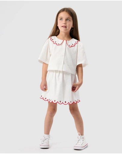 Goldie + Ace - Scallop Collar Strawberry Cropped Blouse - Babies-Kids