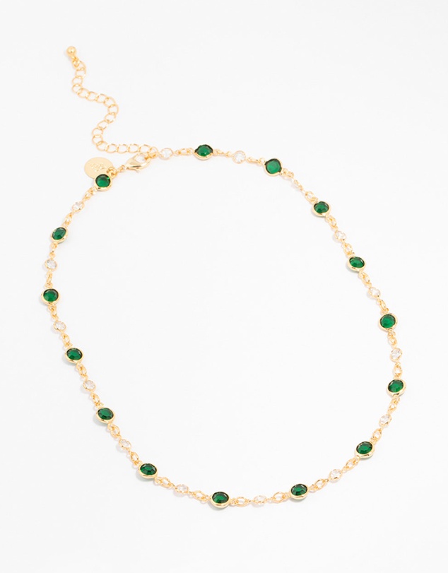 Lovisa - Gold Plated Emerald Round Station Necklace