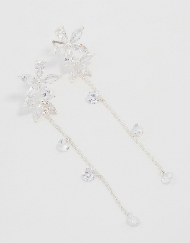 Lovisa - Silver Plated Cubic Zirconia Flower Station Drop Earrings