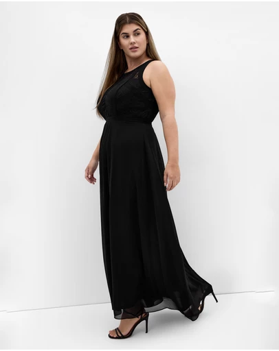 City Chic - Plus size Panelled Bodice Maxi Dress - black