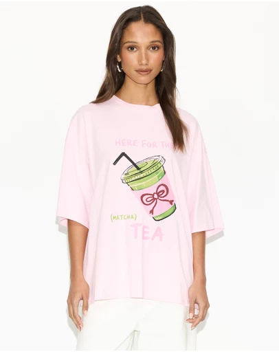 Dazie - Here For The Tea Oversized Graphic Tee