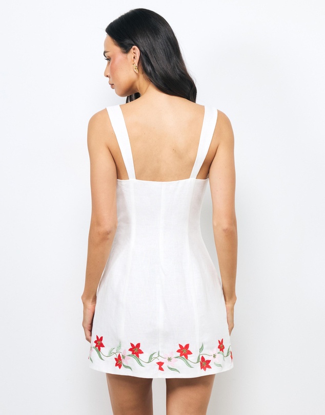 AERE - Sybella Embroidered Linen Mini Dress