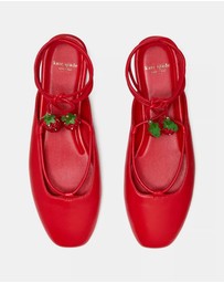 Kate Spade - Eloise Strawberry Smooth Leather Ankle Wrap Mule Flats
