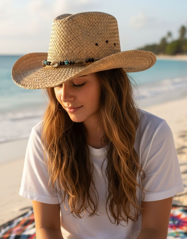 Jacaru - Jacaru 1818D Straw Cowboy Hat with Turquoise beads
