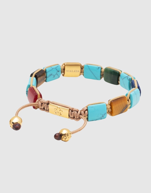 Nialaya Jewellery - The Dorje Flatbead Collection - Turquoise, Blue Lapis, Red Jade, Brown Tiger Eye and Green Jade