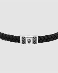 Maserati - Maserati Men's Gun Metal Leather Bracelet