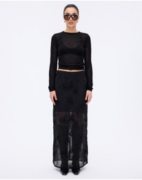 Minima Esenciales - Maelle Floral Applique Midi Skirt