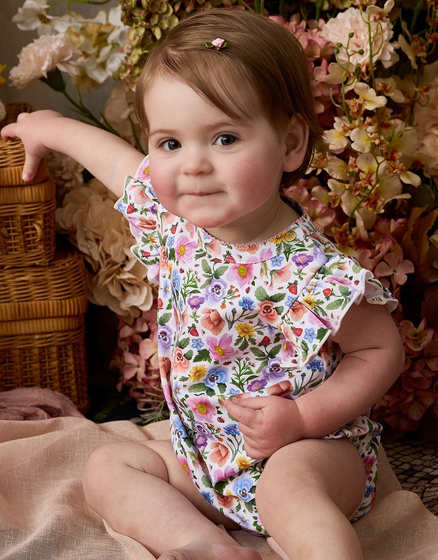 Fleur Harris - 'Heirloom Treasures' Sweet Bubble Romper in Snow Floral